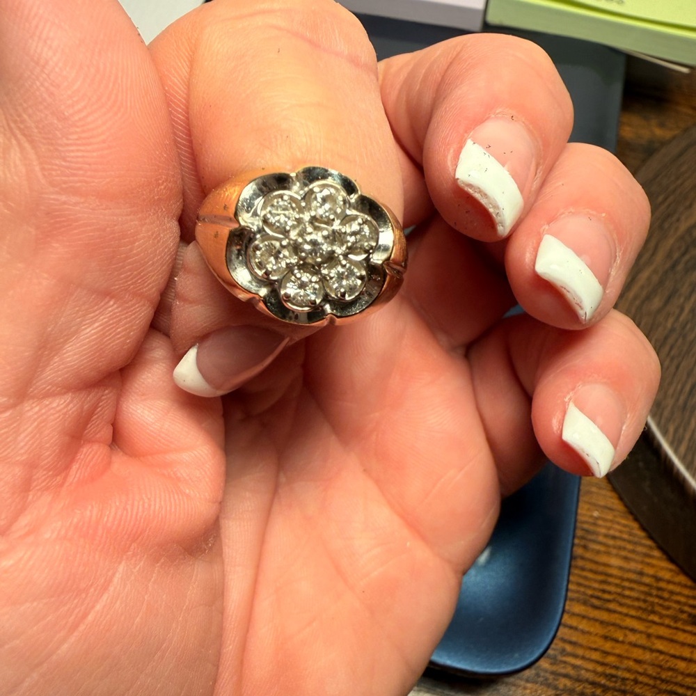 14KT Gold Mens Cluster Diamond Ring